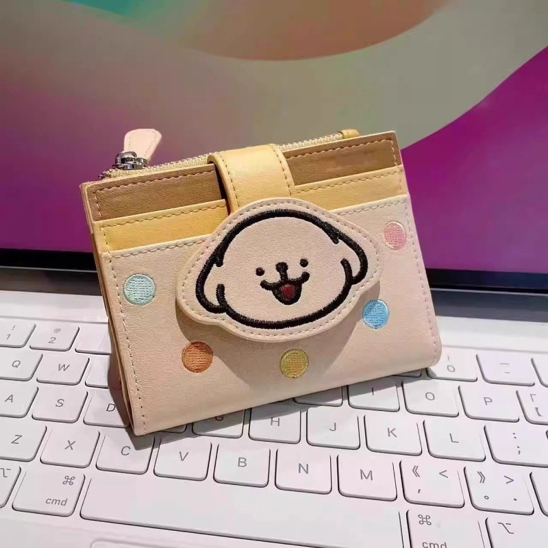 线条多卡位零钱包可爱少女心钱包小众设计超薄小狗卡包学生证件包