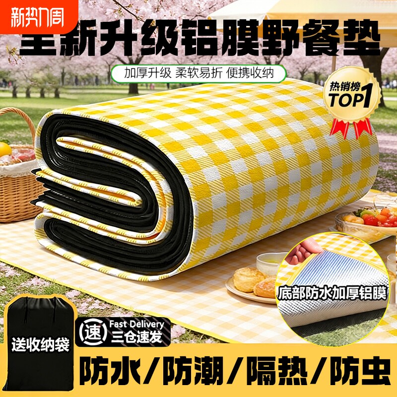 野餐垫加厚户外露营便携帐篷地垫春游坐垫防水草坪垫子铝膜防潮垫