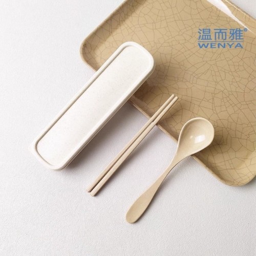 稻谷壳便携餐具儿童短筷勺叉成人长筷套装旅行户外学生幼儿园稻壳