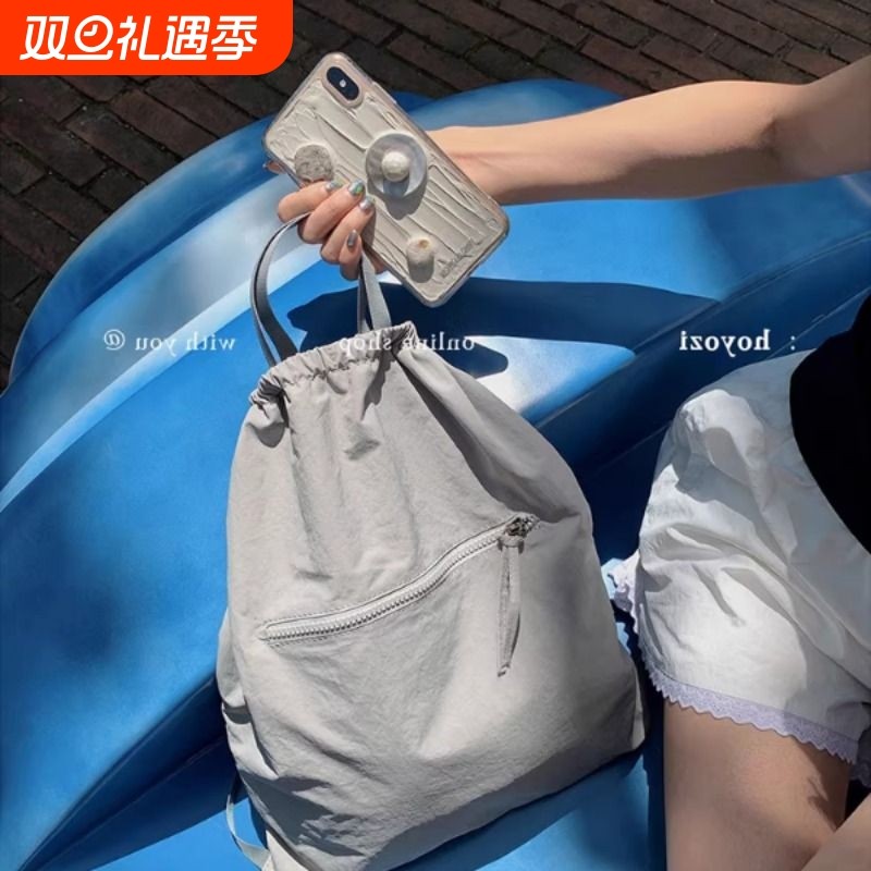 轻便瑜伽运动包防水布双肩包旅行小背包手提包托特包单肩包女抽绳