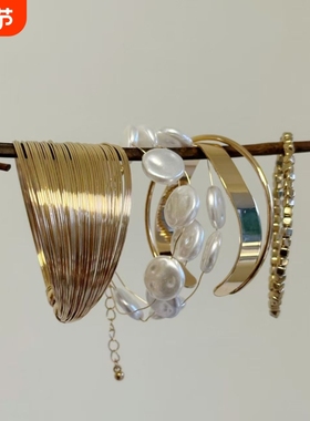 欧美夸张新款多层缠绕开口手环叠戴手镯辣妹复古朋克风套装女七夕