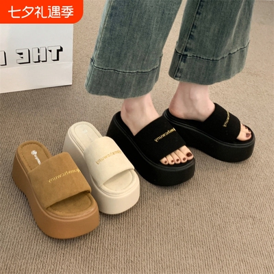 2026夏季新款超高跟拖鞋女外穿松糕厚底增高一字拖爆款凉拖小个子