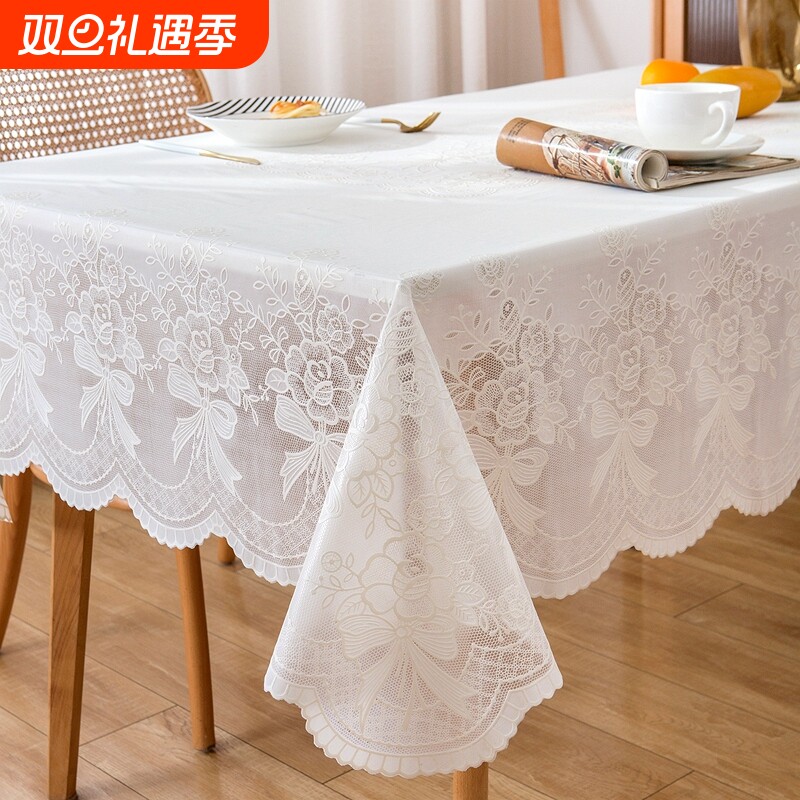 餐桌桌布茶几防水防油免洗防烫轻奢高级感长方形pvc蕾丝台布桌垫