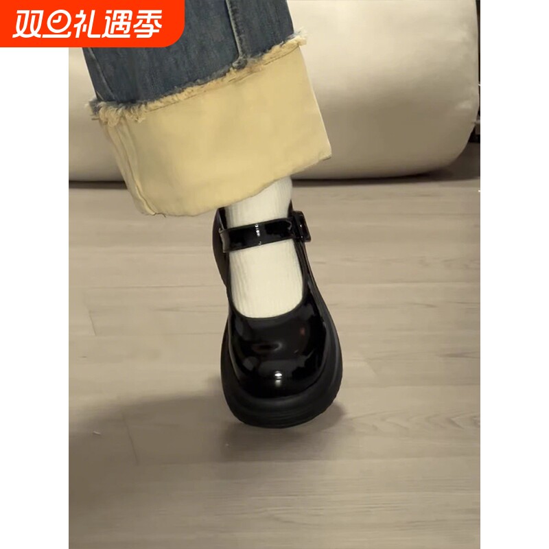 迷可薇薇日系jk圆头小皮鞋女百搭配裙子浅口厚底玛丽珍单鞋中跟