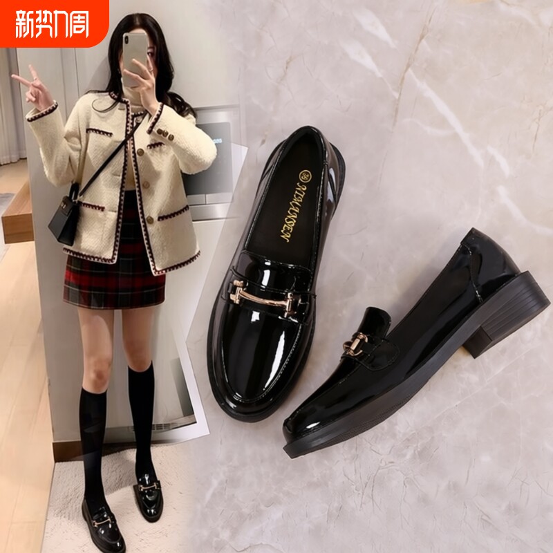 软底小皮鞋单鞋乐福鞋女2025新款春秋英伦风鞋子平底百搭黑色豆豆