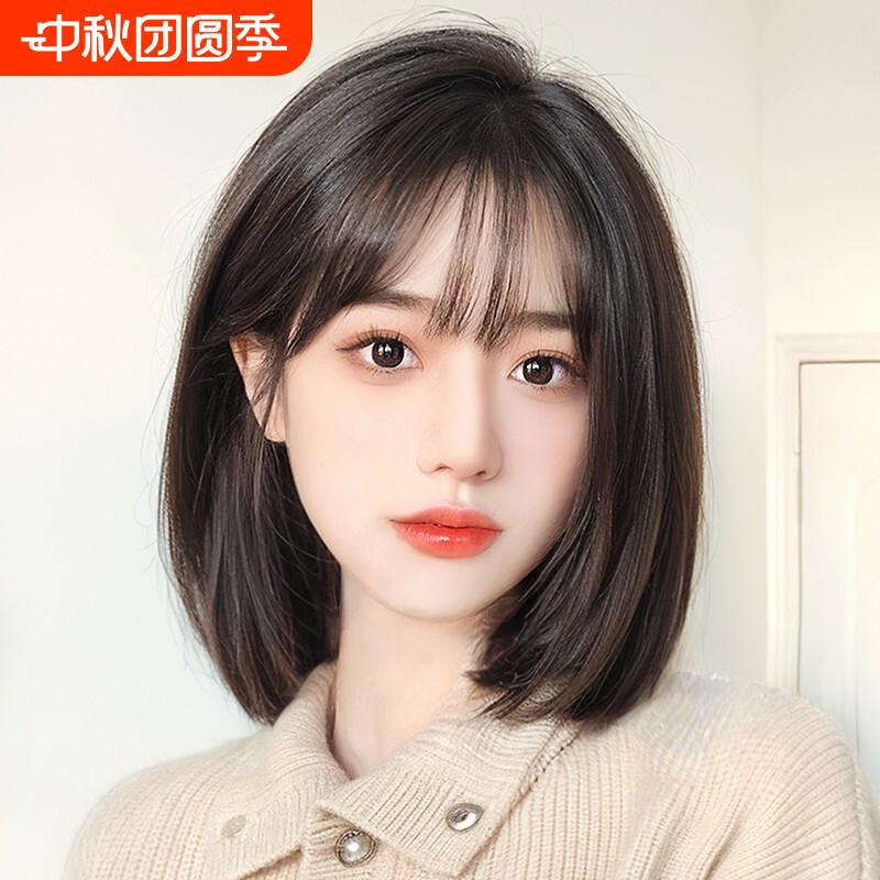 假发女短发全头套式自然减龄仿真发全真波波头假发套圆脸发丝发型图片