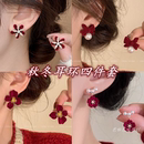 丝绒雪花耳环女小众高级感新年红色秋冬耳饰2025新款 过年耳钉 爆款