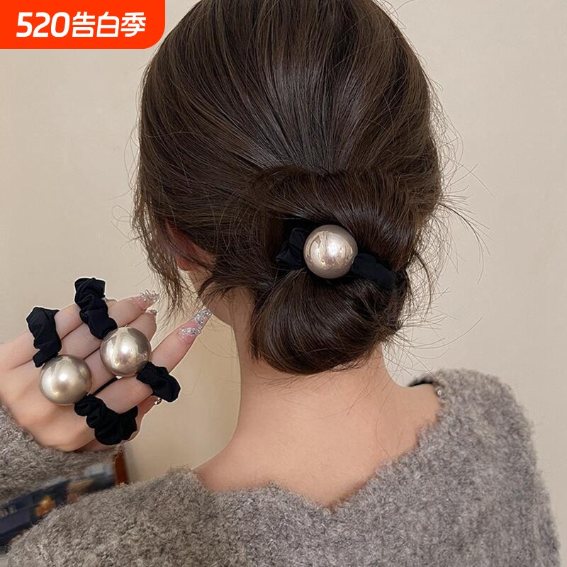 法式珍珠头绳皮筋发圈女百搭扎头发高级感颜值复古气质简约高弹力