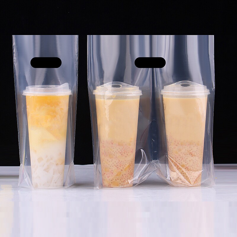 奶茶店打包袋一次性饮料咖啡果汁外卖高透单杯双杯批发饮品手提袋
