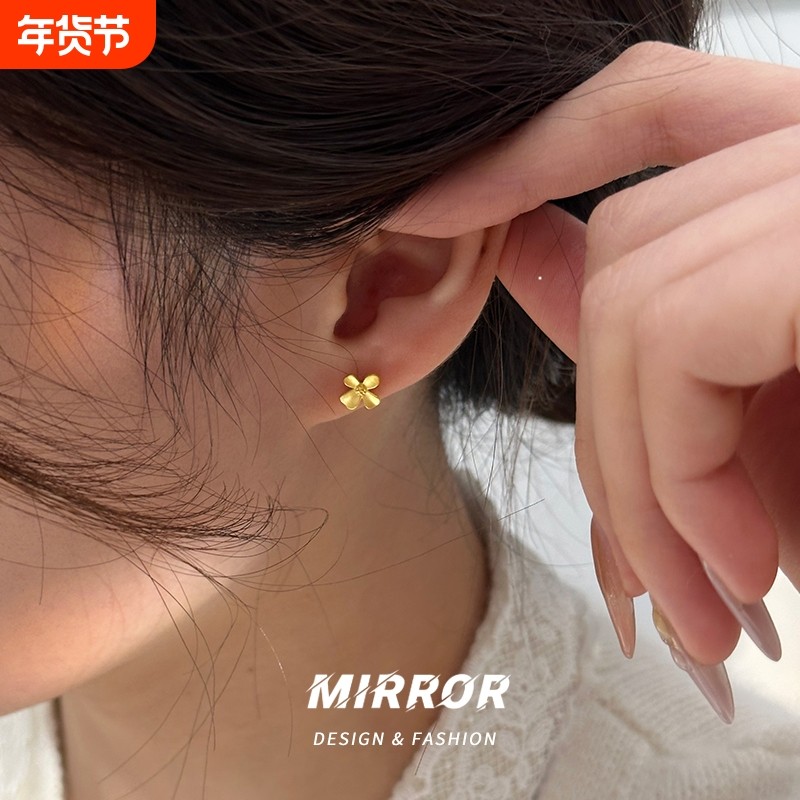 小麋人999纯银栀子花耳钉女耳环耳饰个性小众设计小巧睡觉不用摘