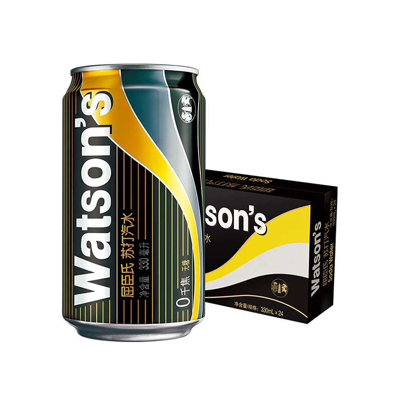 屈臣氏苏打汽水原味0糖0脂0卡气泡饮料330ml*24罐整箱调酒香草