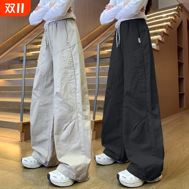 女童裤子春秋款女大童韩版休闲裤儿童长裤女装初中生工装裤潮黑色