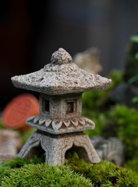 微景观中式小石亭子摆件假山流水鱼缸盆景造景装饰宝塔石灯笼摆设