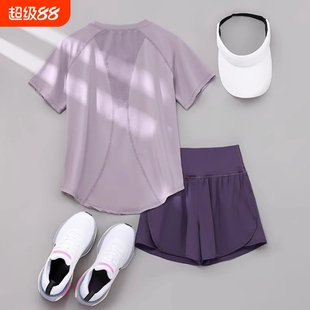 瑜伽服运动套装女跑步短袖2026新款透气夏季薄款晨跑服显瘦健身衣
