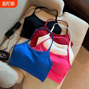 度假风辣妹纯欲挂脖背心吊带美背女夏季 沙滩内搭抹胸带胸垫外穿女