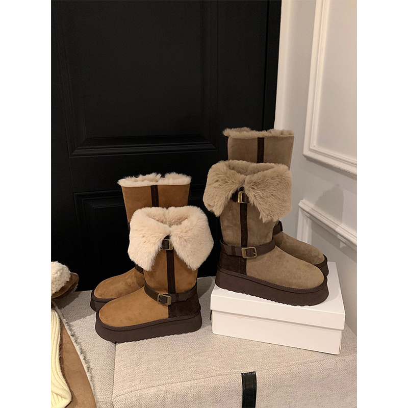 两穿厚底高筒雪地靴女2025冬季新款加绒加厚保暖长筒靴棉鞋子防水