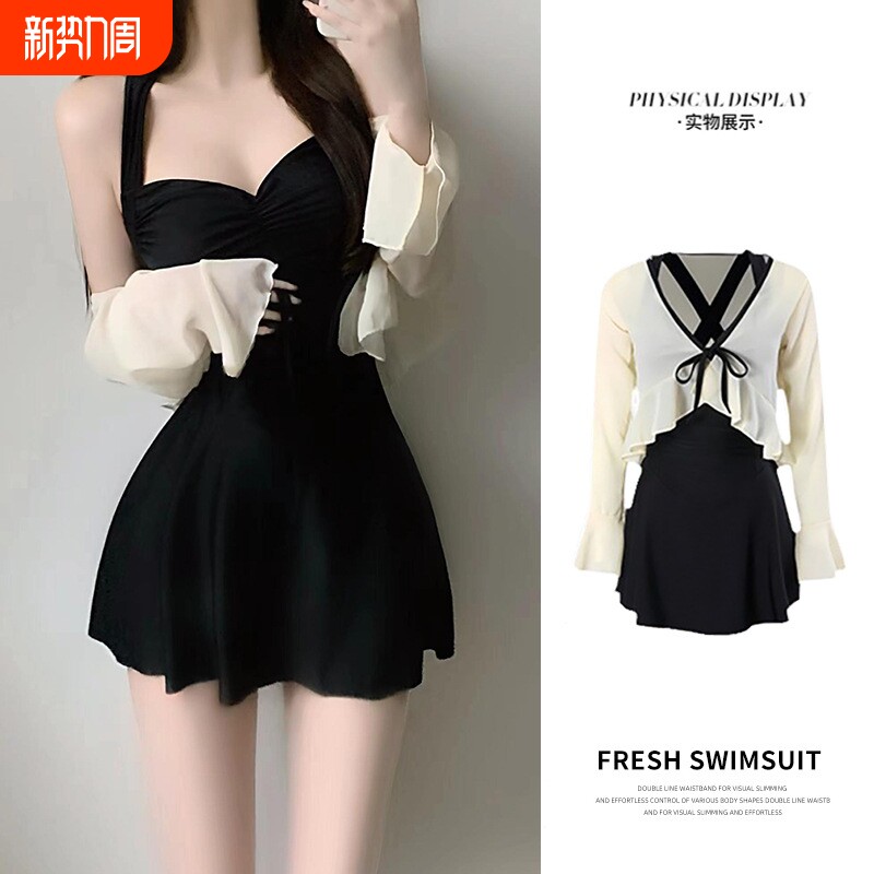 26年夏季泳衣女款泡温泉保守高级感长袖防晒游泳装连体显瘦Y04