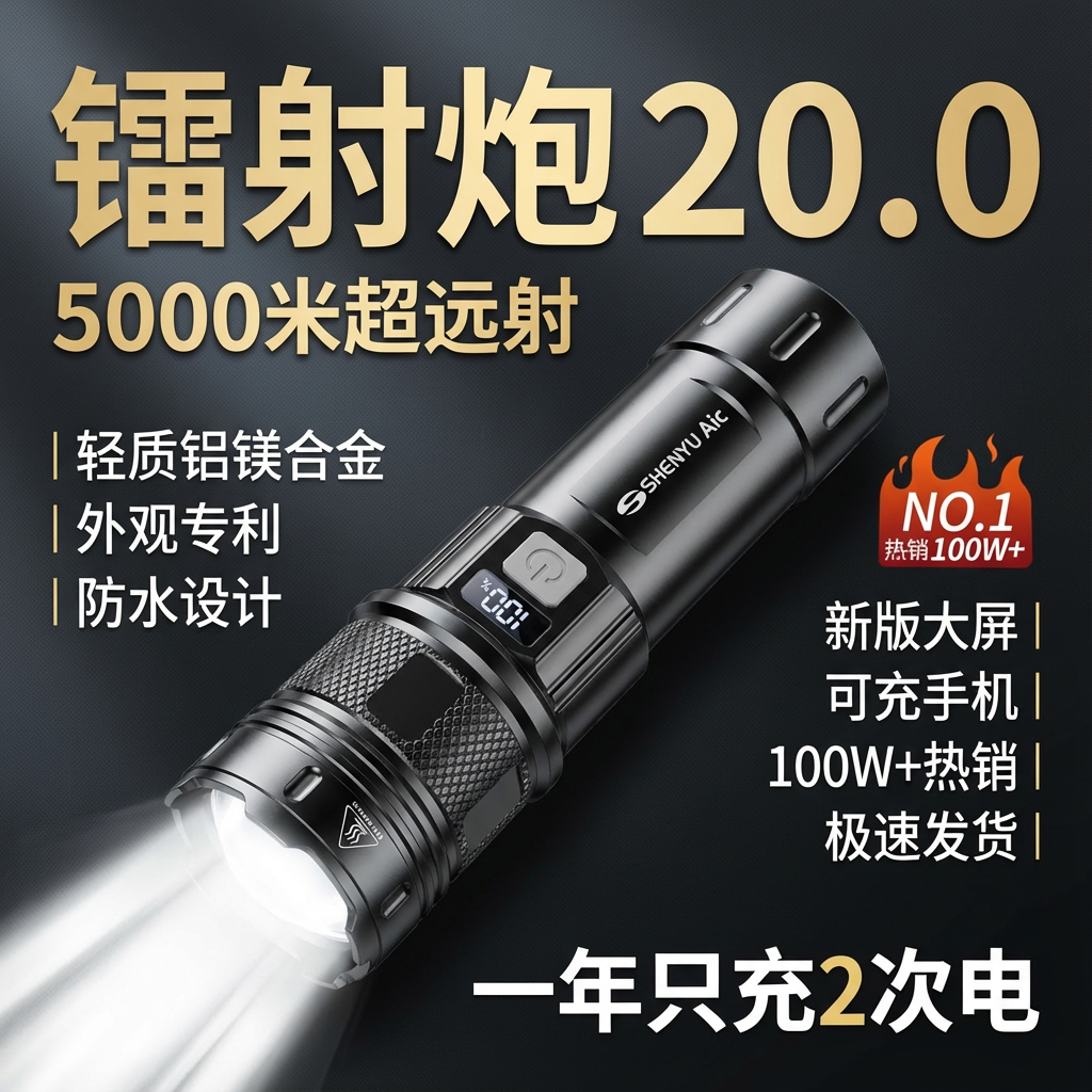 手电筒强光远射充电式小型便携户外超亮长续航大容量耐用家用迷你