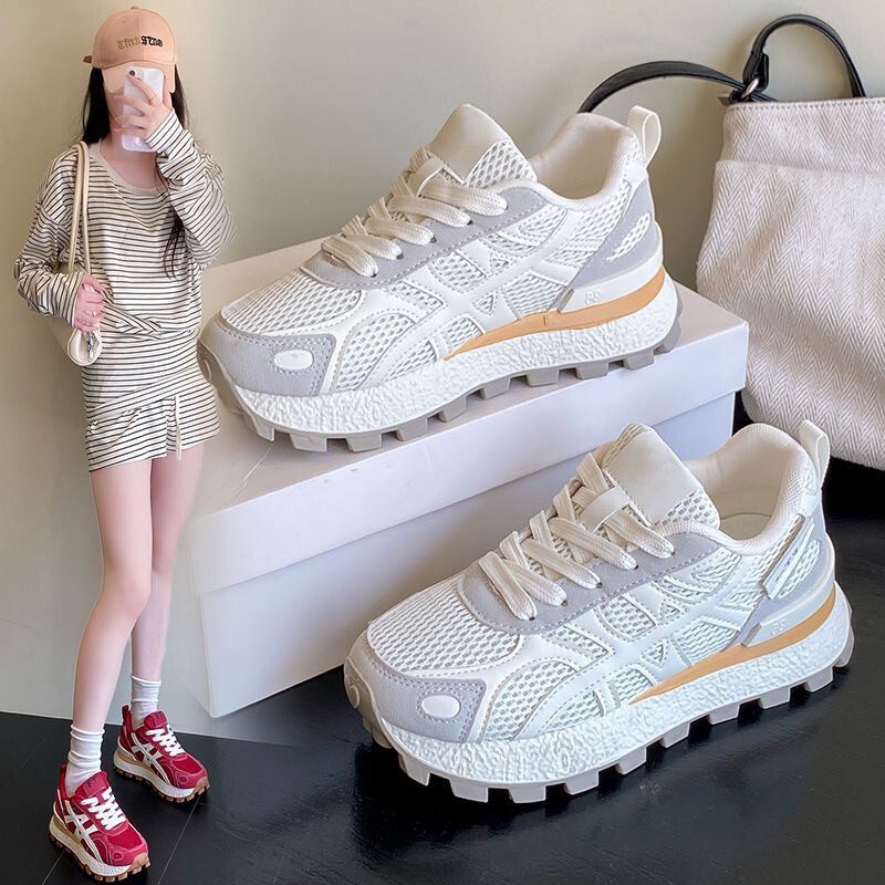 春季女鞋新款透气网面鞋子女百搭厚底增高运动鞋休闲老爹潮鞋轻便