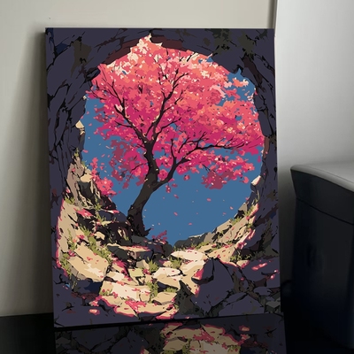 DIY数字油画材料包自己涂色秋天风景红枫叶丰收季节家居装饰画