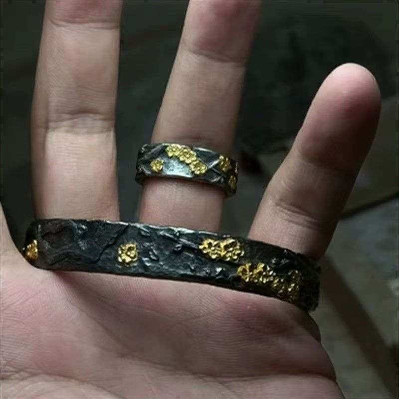 高品质新款傲骨梅花天成一年一见复古手镯戒指男款霸气指环手镯