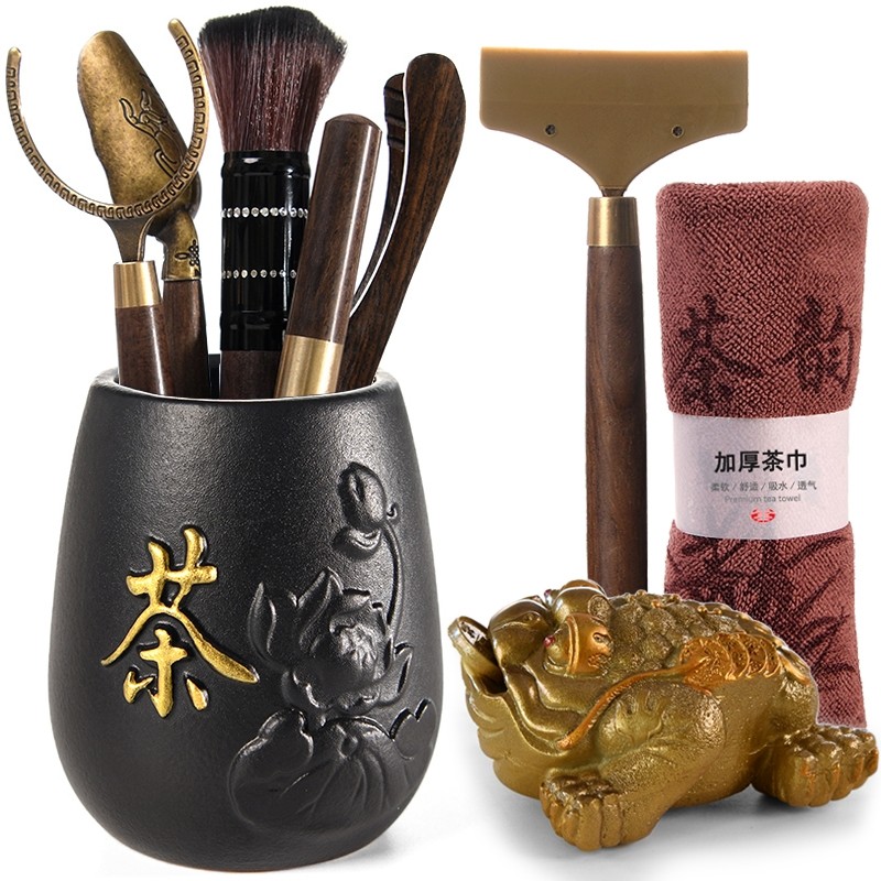 茶道六君子茶禅茶针茶勺茶筒功夫茶具配件6件套泡意烟灰缸摆件