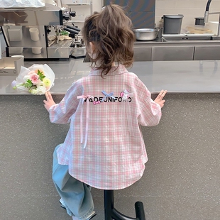 女童衬衫2026春秋新款儿童外套女孩洋气上衣大童春季格子长袖衬衣
