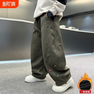 男童冬季 加厚弯刀运动裤 一体加绒裤 中大童秋冬款 子2025新款 儿童装