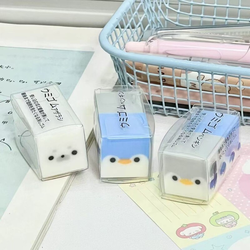 日系新款可爱海豹企鹅橡皮擦海洋系列方形少女心小学生创意专业文具图片