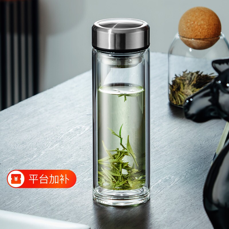 男士水杯子摔不烂玻璃杯泡茶杯加厚耐高温防爆个人保温杯双层隔热