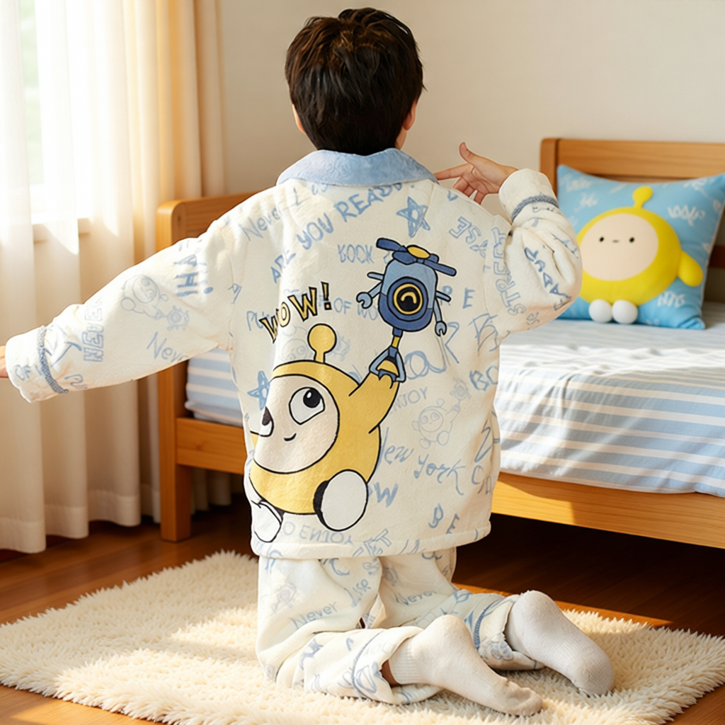 蛋仔男童睡衣珊瑚绒秋冬季2025新款儿童男孩大童法兰绒冬款家居服