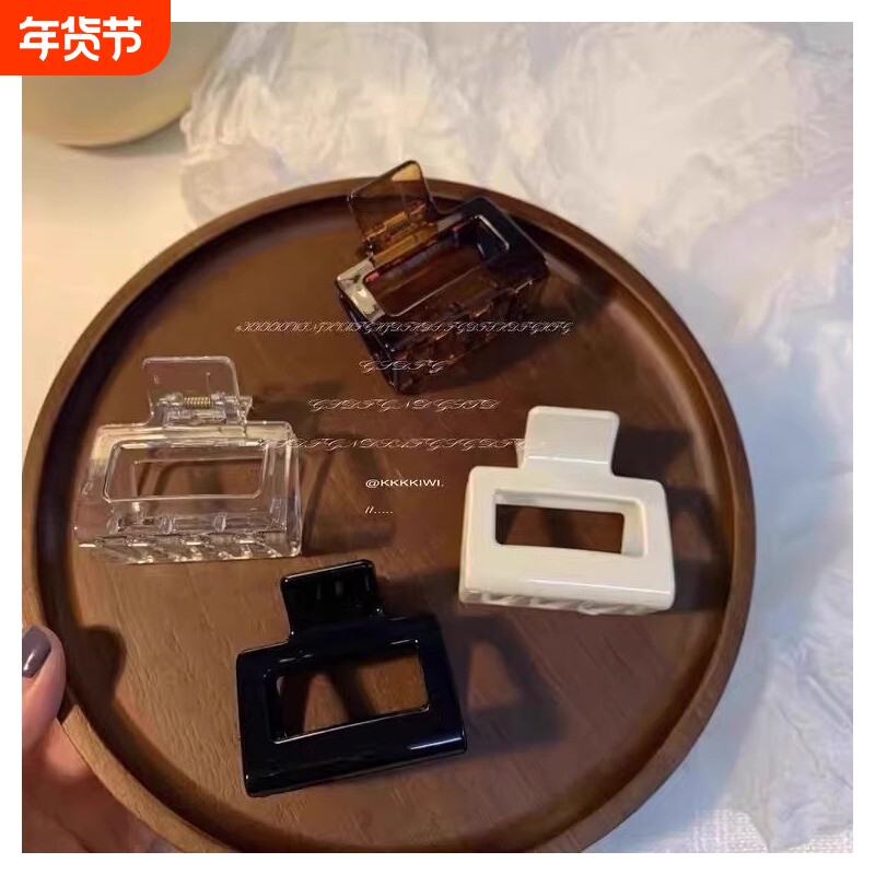 抓夹小方形ins日常亚克力日韩透明简约百搭鲨鱼夹后脑勺半扎发饰