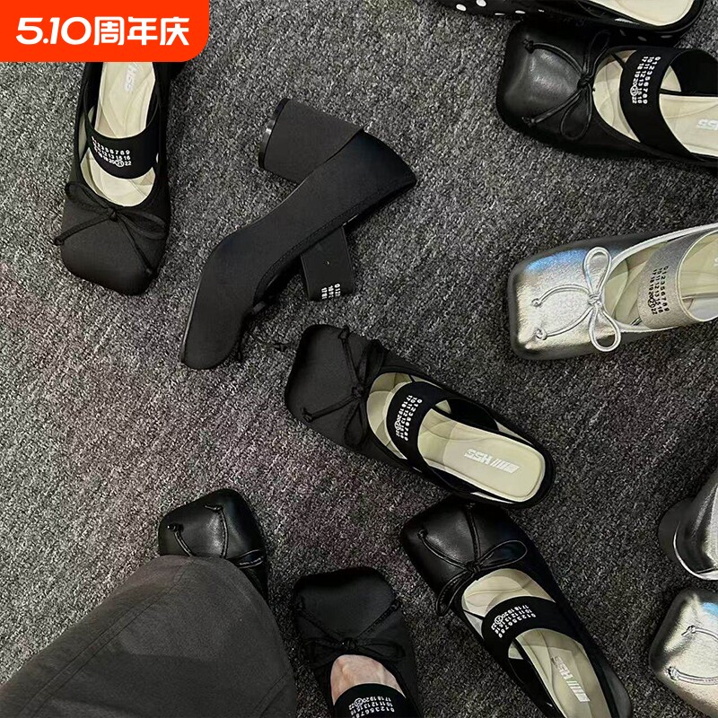 H55女鞋辛德瑞拉2026春季新款苹果头复古粗跟包头拖玛丽珍鞋拖