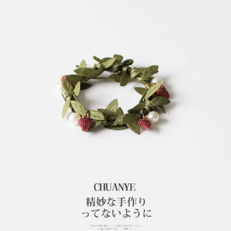 川野森系草莓树叶发圈2025新款百搭甜辣橡皮筋扎头发头绳俩用手链