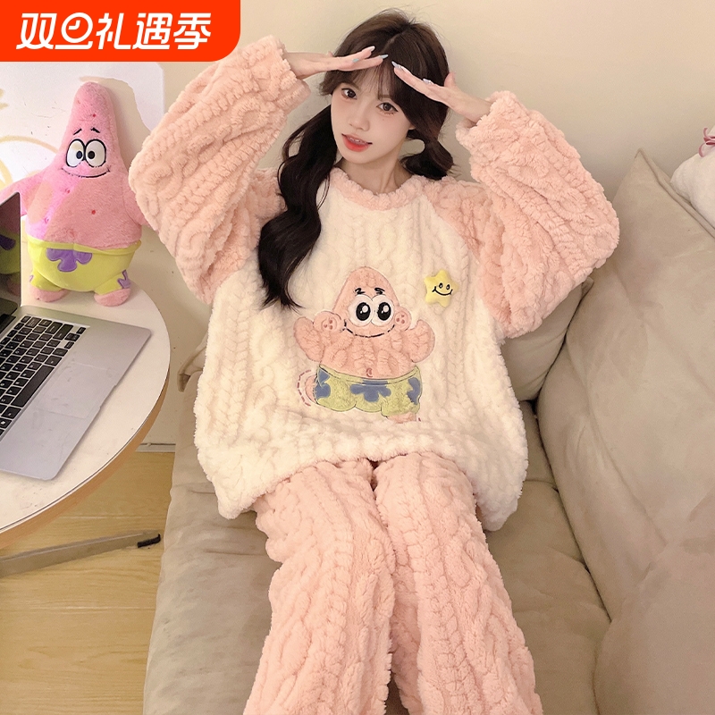 儿童法兰绒睡衣女童秋冬季珊瑚绒保暖2025新款大童女孩初中生公主