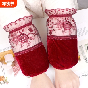 袖套金丝绒新款短款手袖蕾丝成人上班工作耐脏套袖防污羽绒服袖头