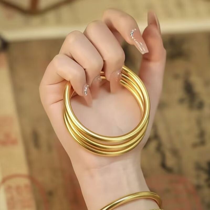 爆款仿古法沙金传承磨砂哑光简约国潮风素圈百搭两世欢手链手镯