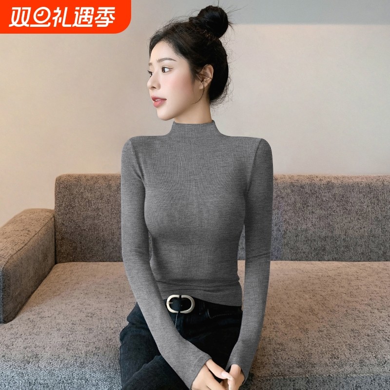 黑色加绒半高领打底衫保暖