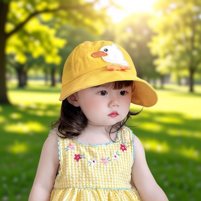 婴儿防晒帽子鸭舌帽女宝宝夏季超萌遮阳帽男童透气太阳帽旅行大檐