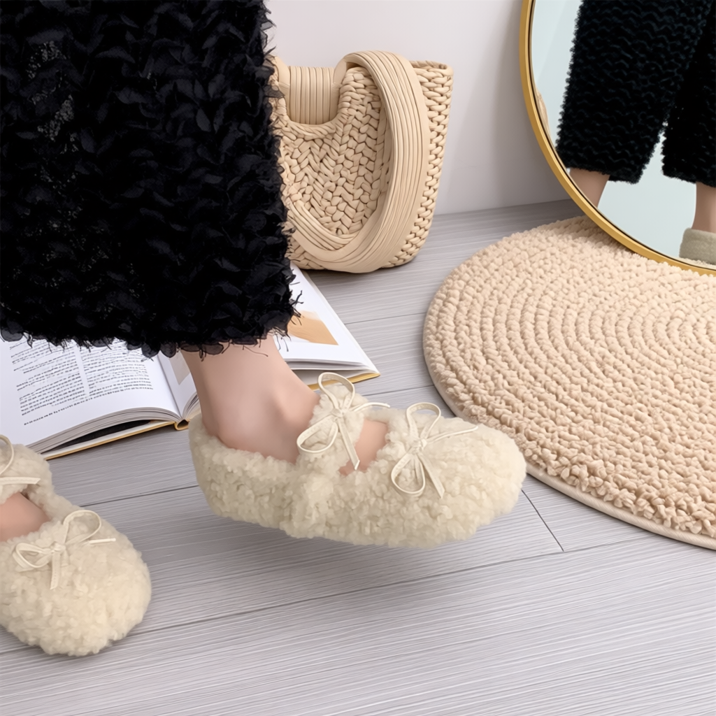 温柔甜美圆头浅口内增高毛毛鞋女秋冬外穿加绒保暖蝴蝶结玛丽珍鞋