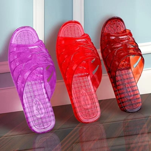 妈妈透明室外防滑 坡跟凉拖鞋 女厚底室内夏季 果冻浴室平跟水晶拖鞋