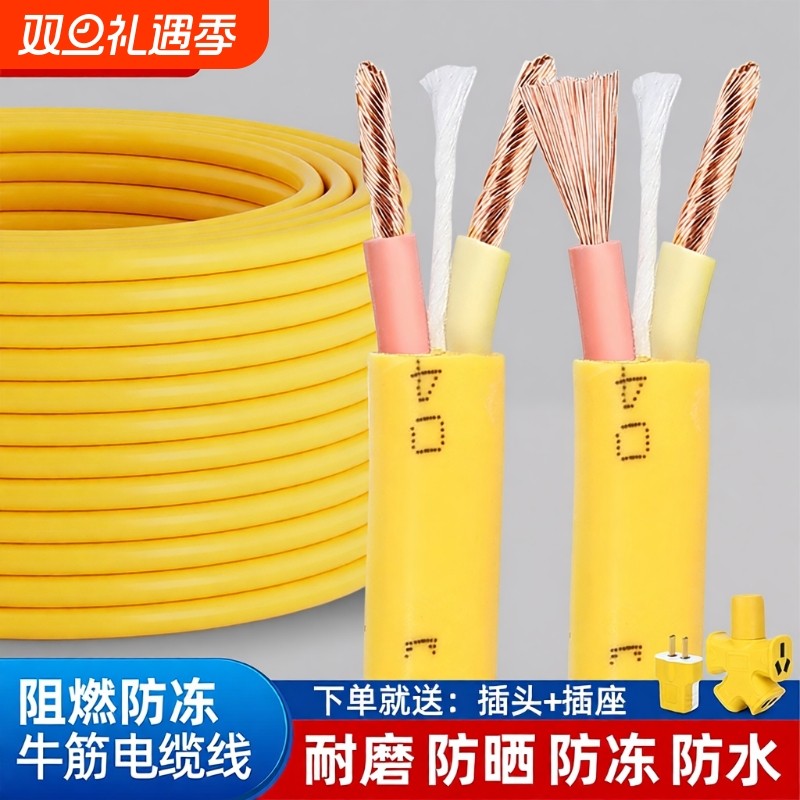 家用防冻软线电线2芯1 1.5 2.5平方护套线户外防水牛筋电源