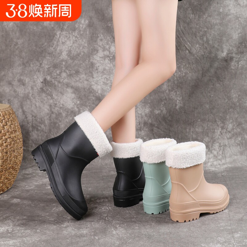 韩版时尚雨鞋女成人中筒外穿新款雨靴水产防滑防水鞋加绒保暖胶鞋