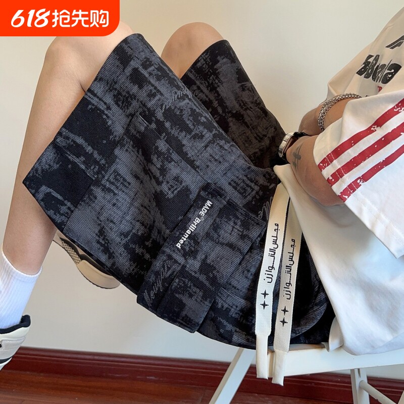 男装扎染工装短裤男夏季新款潮牌宽松休闲直筒五分裤百搭沙滩中裤