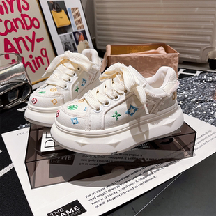 增高小个子6cm小白鞋 欧货刺绣帆布鞋 面包鞋 板鞋 女 厚底松糕休闲鞋