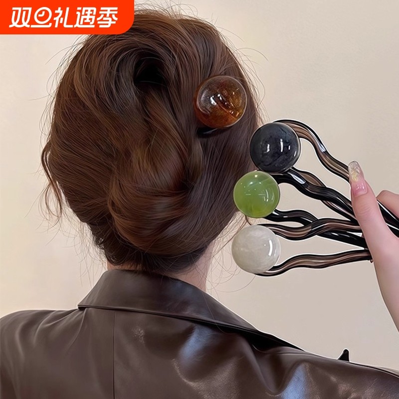 复古u型发簪女高级感后脑勺丸子头盘发神器简约气质发钗簪子头饰