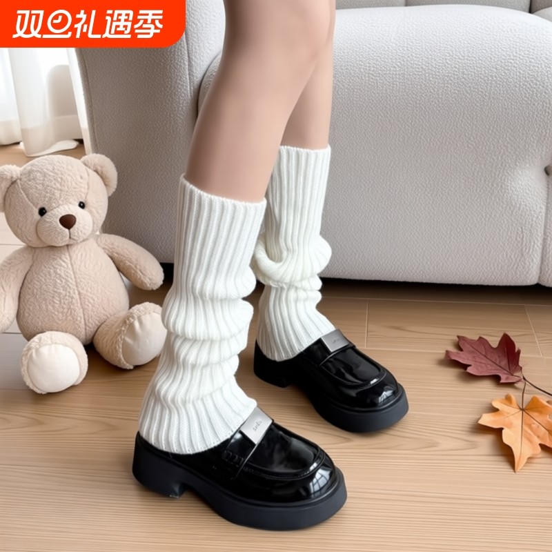 针织袜套白色袜子女小腿袜JK雪地靴子腿套秋冬保暖加厚长筒堆堆袜