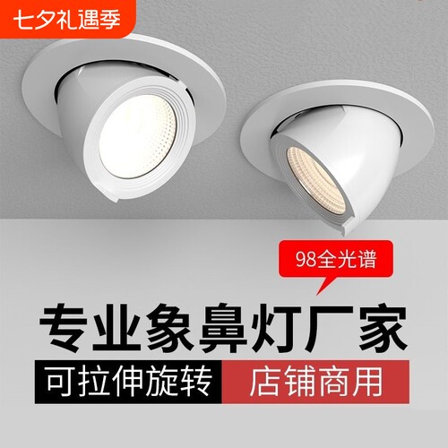 cob象鼻灯服装店专用4500k嵌入式可调角度聚光天花灯客厅开孔拉伸