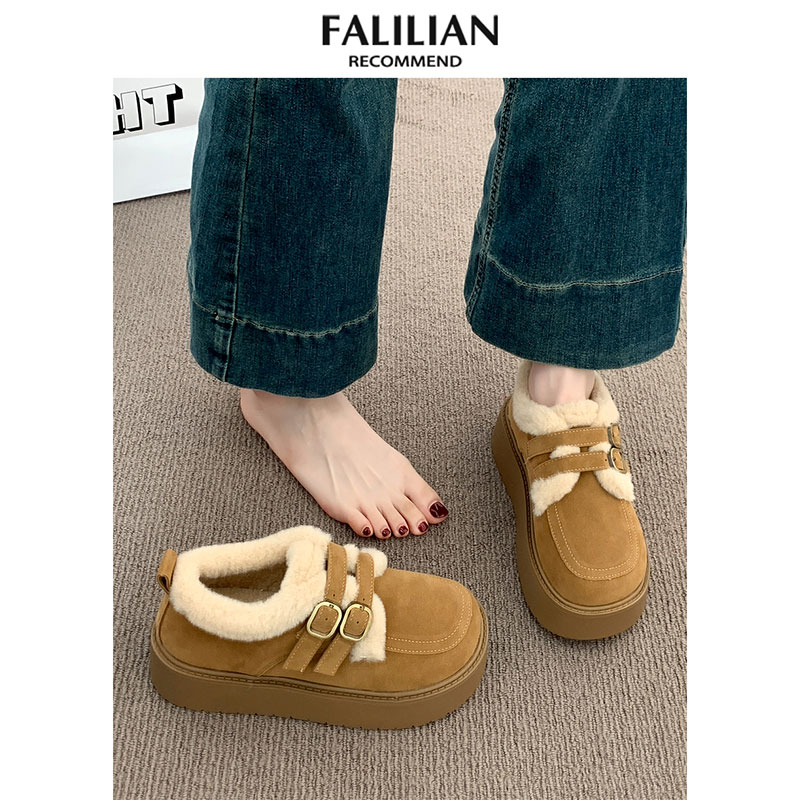 厚底加绒豆豆勃肯鞋女2025新款秋冬季乐福鞋博肯棉鞋子毛毛雪地靴