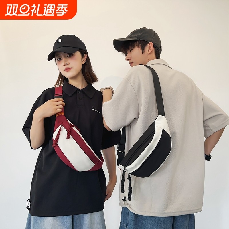 日系撞色胸包女ins休闲简约单肩斜挎包时尚新款学生运动百搭腰包